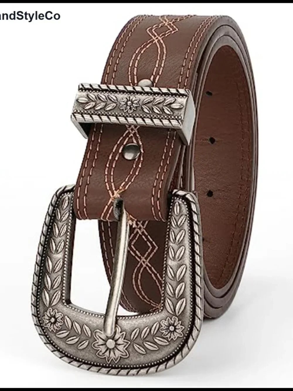 Genuine Leather Western Belt Vintage Tooled Cowboy Belt Interchangeable Buckle